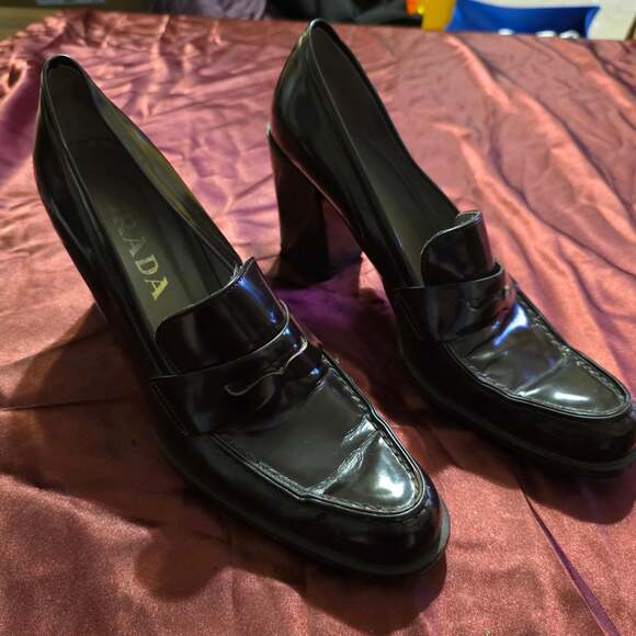 Prada Shoes - Prada Women's Vintage Patent Leather Block Heel Loafers